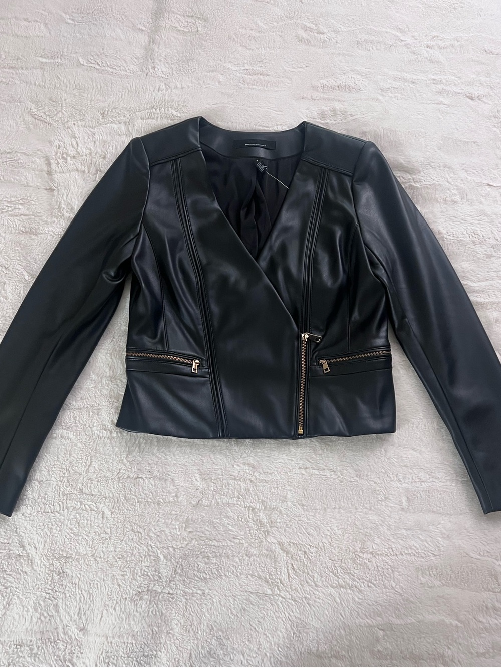 🖤 Black Faux Leather Zip Jacket - WHBM